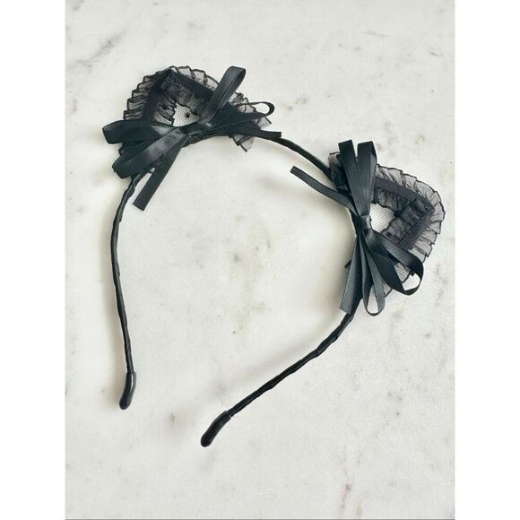 Adorable black lace with bow kitty cat Halloween ears main image 6